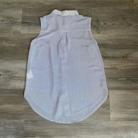 H&M Sleeveless Blouse Preppy Stripe Navy White Button Down Academia - Picture 4 of 7
